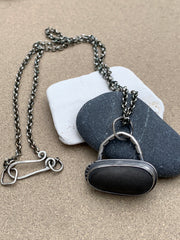 Custom Sterling Silver Grey Beach Rock Pendant W/ Chain Handmade Clasp